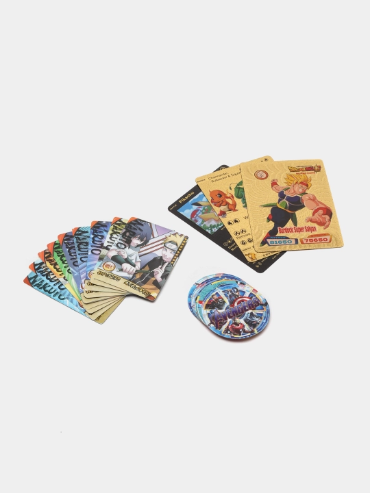 O'yin uchun sovg'alar to'plami "Monopoliya", planshet, "Pokemon" va "Naruto" kollektsion kartalari