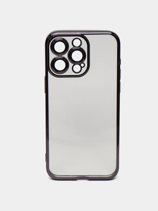 Чехол прозрачный с черным бортиком для iPhone 15 Pro Max, 14 Pro, силиконовый - 