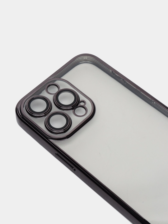 Чехол прозрачный с черным бортиком для iPhone 15 Pro Max, 14 Pro, силиконовый