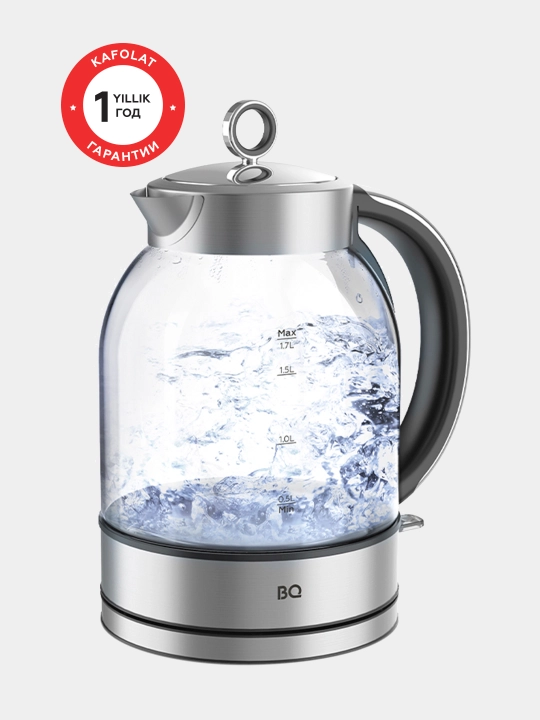 Чайник электрический BQ KT1845G,2200Вт, из стекла, объем 1.7 л, с подсветкой, голубой
