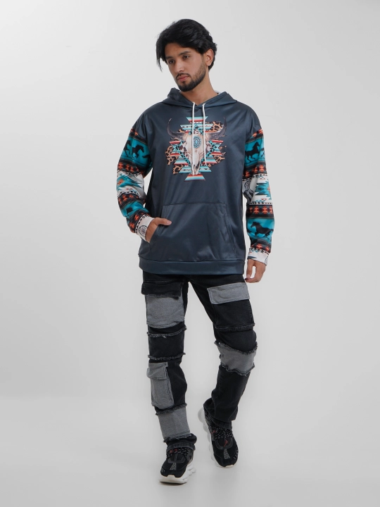 Bosma bilan issiqlangan хudi, to'qimacha, oversayz, uniseks, mikrofibradan, kapyushon bilan