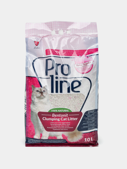Комкующийся бенонитовый наполнитель Proline, с ароматом детской присыпки, 8.5 кг
