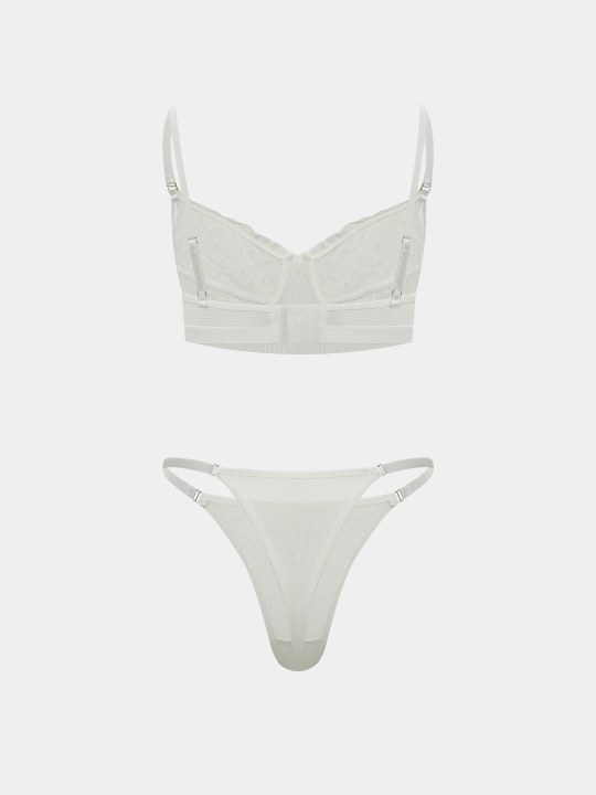 Ayollar ichki kiyim to'plami: dantelli suyaksiz byustgalter va baland belli string, S–XL