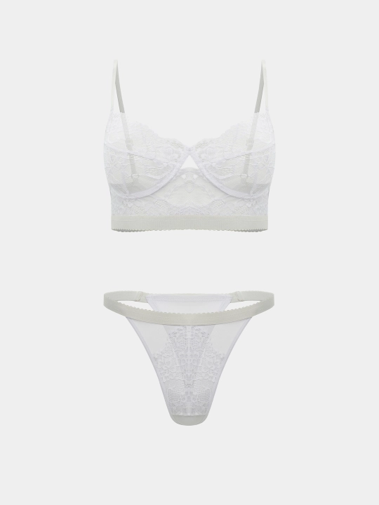 Ayollar ichki kiyim to'plami dantelli: byustgalter va baland belli string, S–XL, 4 xil rangda