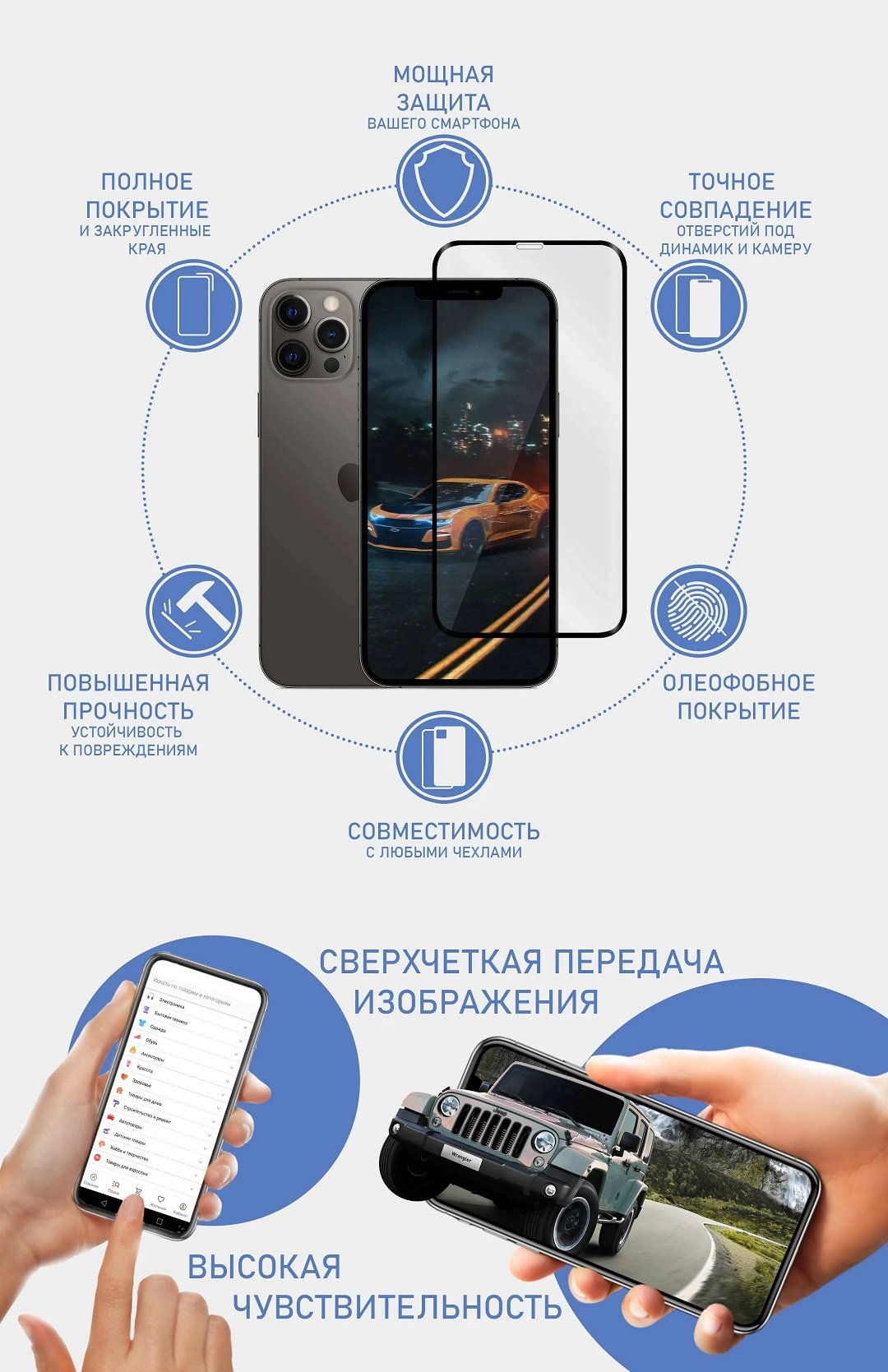 Защитное стекло для iPhone 14, 13, 12, 11 Pro, Pro Max 12, 13 Mini X, XS,  XS MAX, 8+7+6 купить по низким ценам в интернет-магазине Uzum (658700)