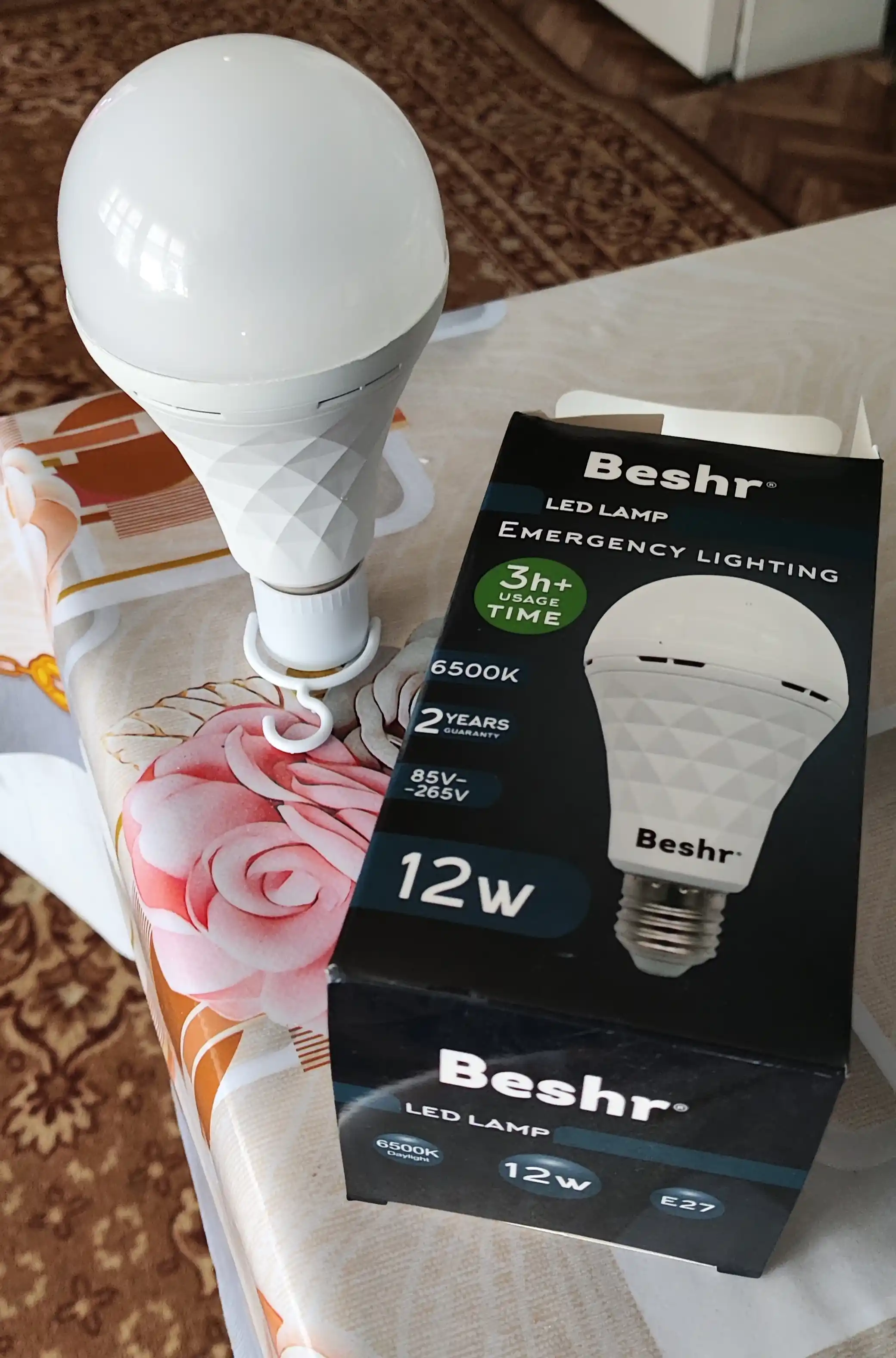 Beshr Led лампа с аккумулятором, 12 W, 6500К, 3+ работает на одной зарядке, с крючком