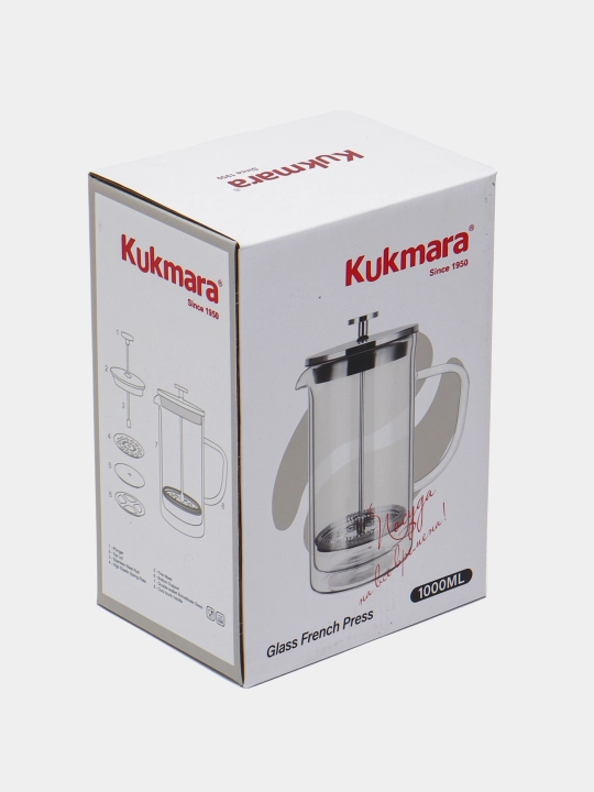 Porshenli damlash, Kukmara shisha choynagi, ikki devorli, qora, 1 l