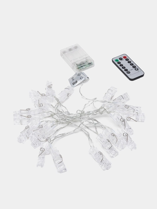 Girlyanda prishchepki LED interyer uchun, batareyalar bilan, 3 m, 8 rejim, Vegas
