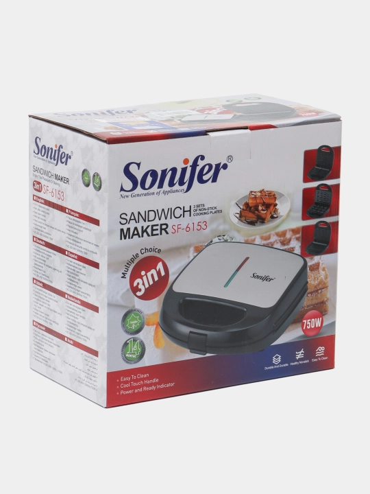 Ajoyib 3 tasi 1 da Vafelnitsa ,Sendvich va gril pishirgich,  Sonifer SF-6153