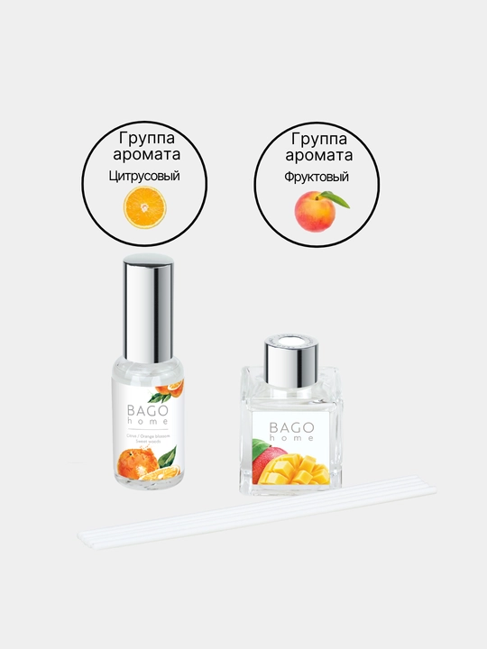 Tabiiy xushbo'y diffuzor BAGO home, 50 ml + sprey 30 ml, uy uchun