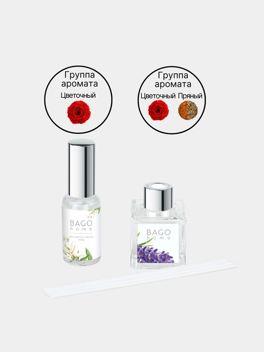 Tabiiy xushbo'y diffuzor BAGO home, 50 ml + sprey 30 ml, uy uchun