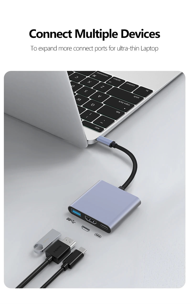 USB Type-C USB2.0/3,0 Hub адаптер HDMI HD 4K док-станция для ноутбука и  телефона купить по низким ценам в интернет-магазине Uzum (864707)