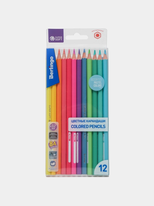 Карандаши цветные пастельные Berlingo "SuperSoft. Pastel", 12 цветов - 