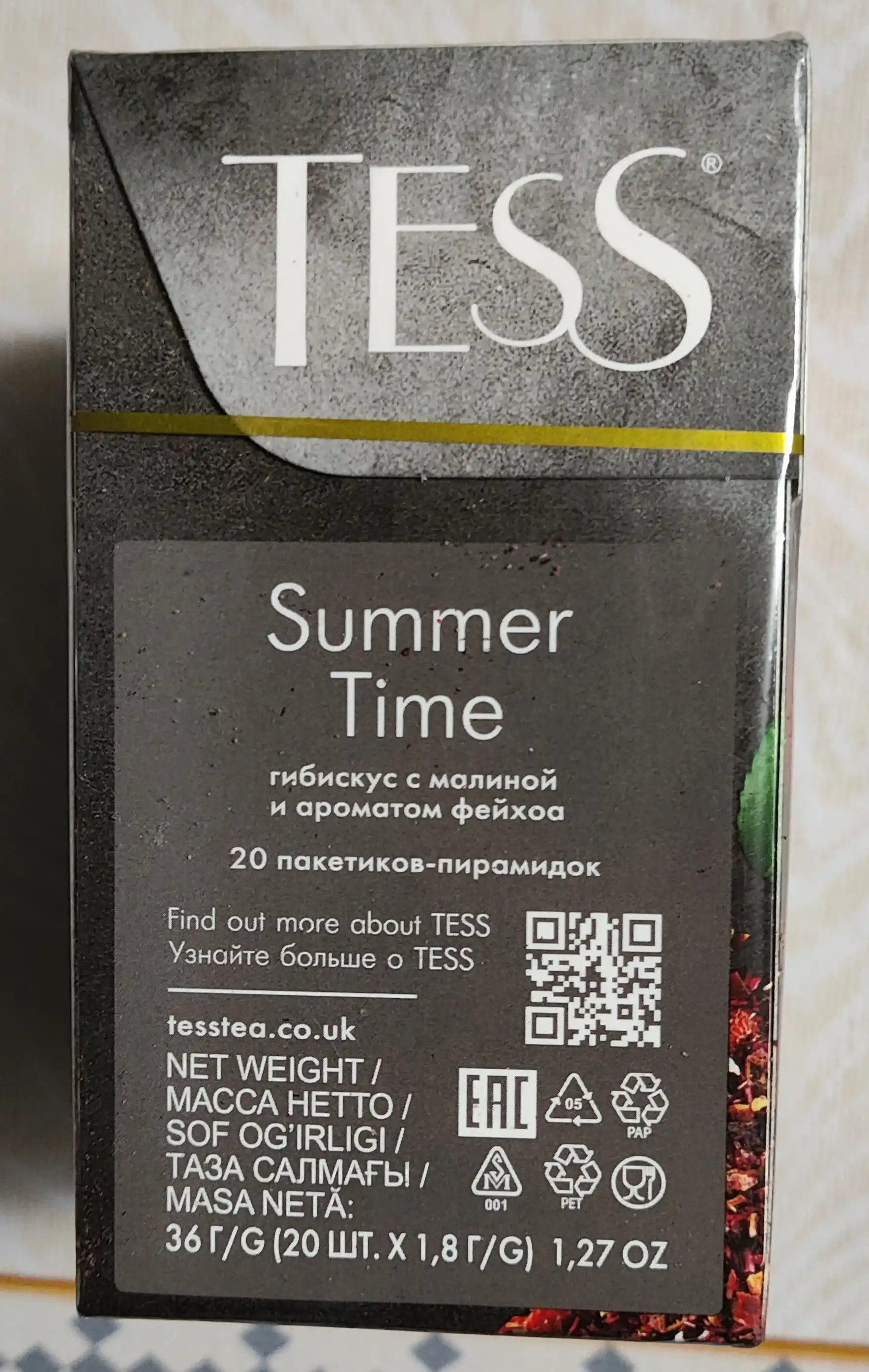 Qora choy Tess Summer time piramidalarda, 1.8 gr * 20 dona
