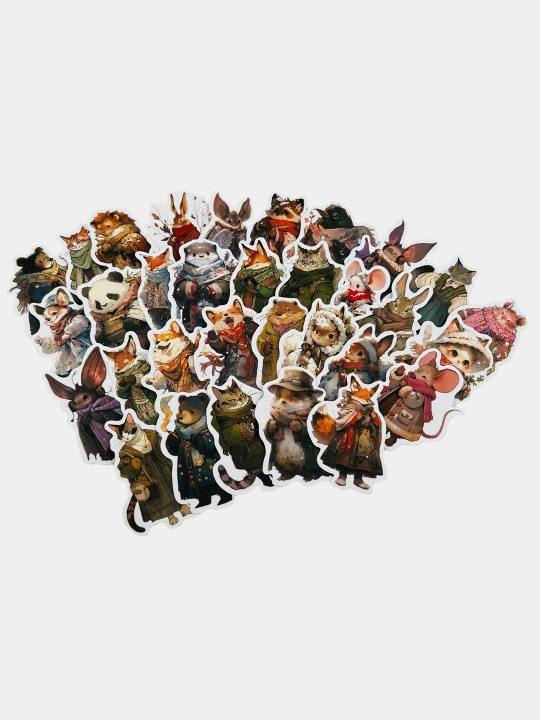 Наклейки, стикеры "Кот, верблюд, аист, тигр, белка, капибара, енот" для ноутбука