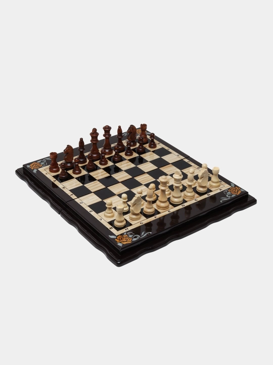 Shaxmat narda 3 tasi 1 da, 3 qatlamli lak bilan qoplangan