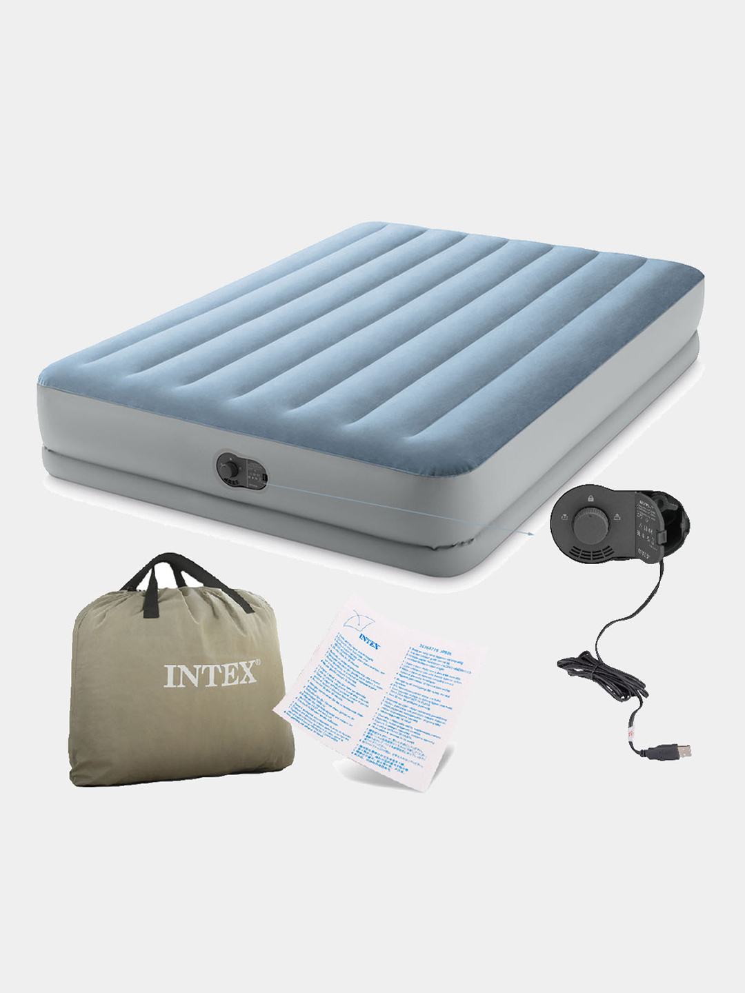 Puflanadigan ikki kishilik matras, o'rnatilgan nasos USB, 152 * 203 * 36 sm, Intex 64159
