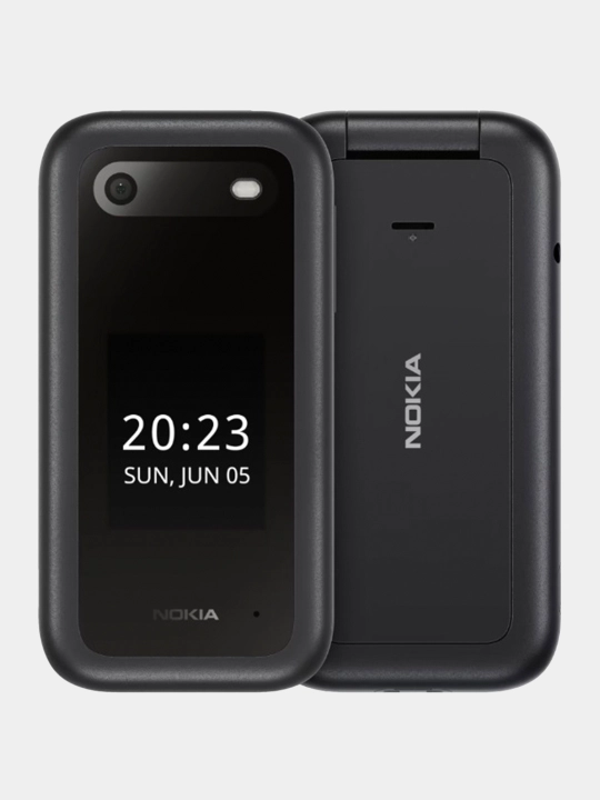 Nokia 2660 Flip tugmachali telefon, ikkita SIM-karta, Qora rang zaryadlash stantsiyasi bor