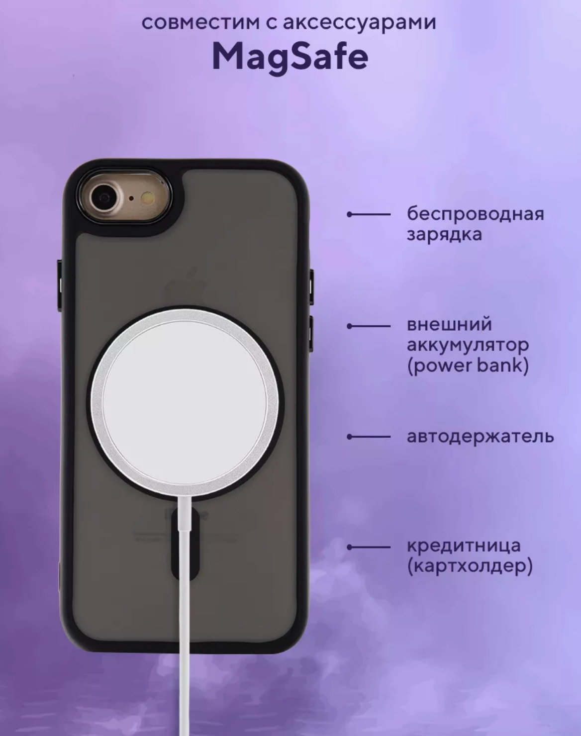 Чехол MagSafe для iPhone 7,8,SE,X,XR,11,12,13,14,15,Pro,Max,айфон  mini,магсейф,черный купить по низким ценам в интернет-магазине Uzum (871738)