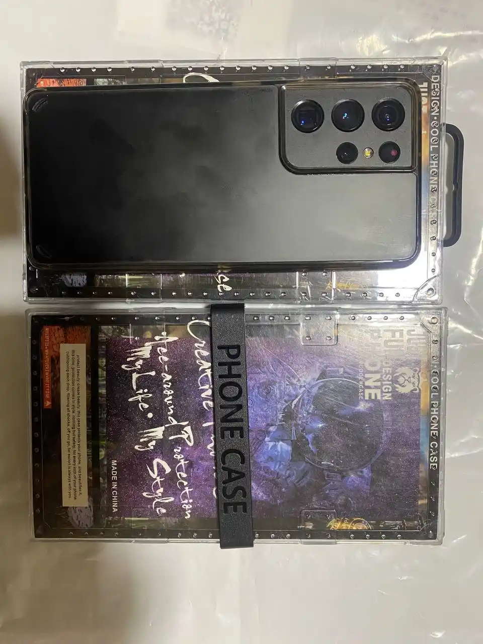Чехол для Samsung S21 Ultra, черно-прозрачный, защитный, стильный дизайн