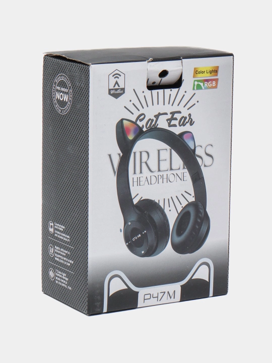 Simsiz quloqchinlar bolalar uchun Cat Ear P47M, yorqin quloqlari bilan