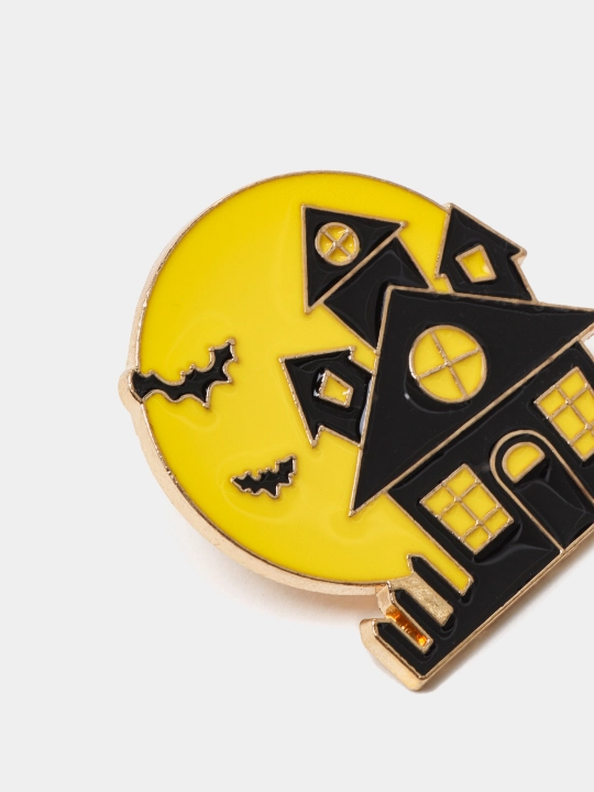 Металлические значки, пин на одежду "Хэллоуин, тыква, кошка, летучая мышь, закат"