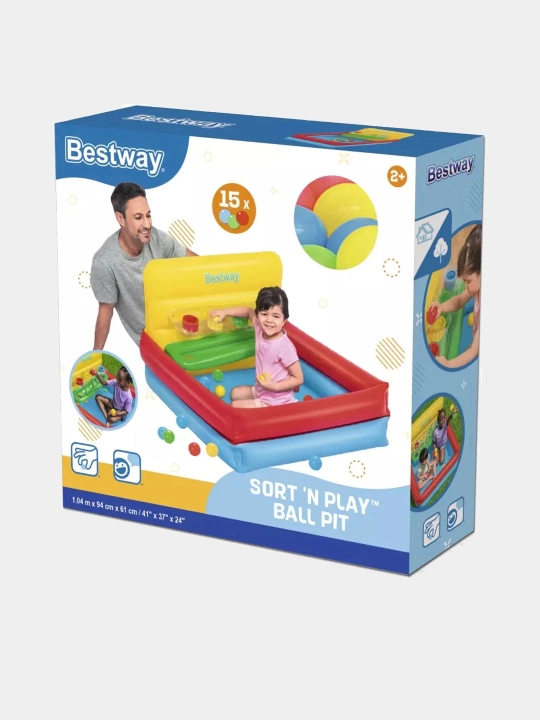 Надувной манеж с мячами BestWay 52546 Sort N Play, 104 * 94 * 61 см