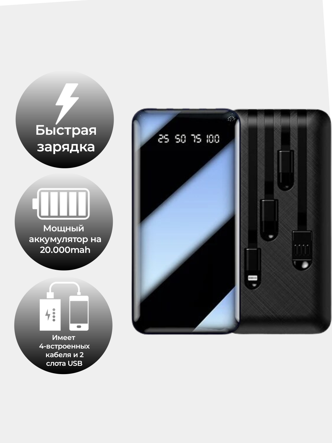 Внешний аккумулятор PowerBank 20000, быстрая зарядка, с кабелем купить по  низким ценам в интернет-магазине Uzum (783768)