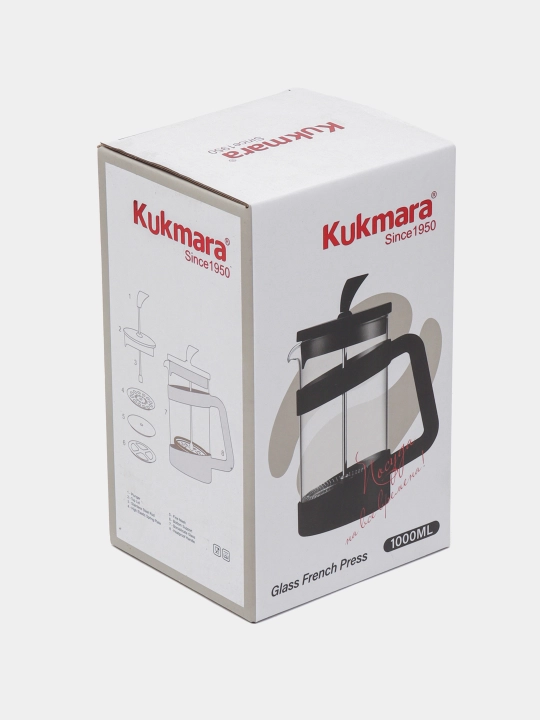 Чайник French Press Kukmara, 1 л — стеклянный, с фильтром из нержавеющей стали