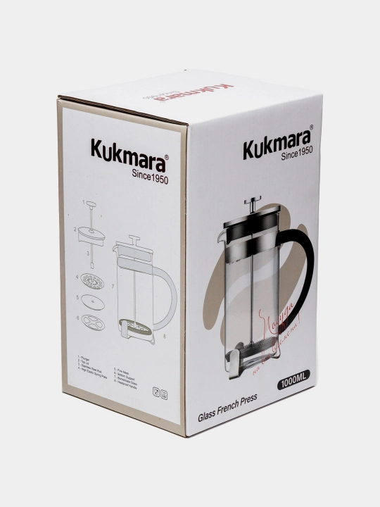 Стеклянный чайник French Press, 1 л, Kukmara
