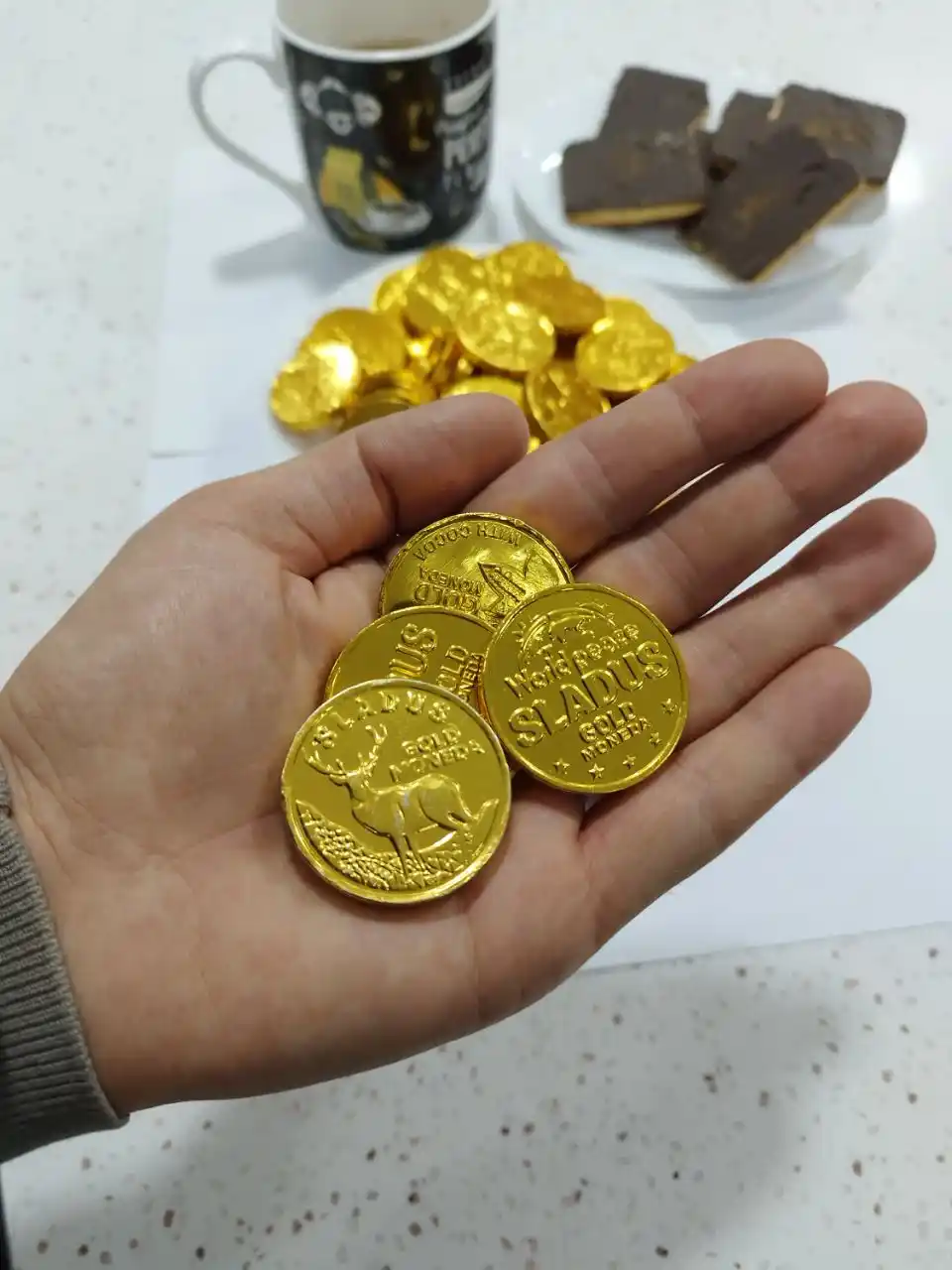 Tangalar shaklidagi sutli shokolad, Sladus Gold Moneda, 300 gr