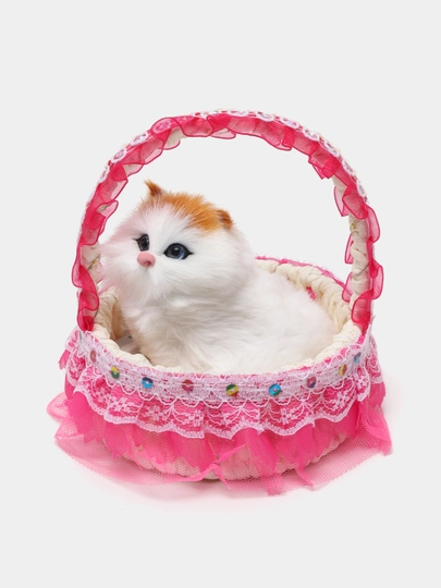 Игрушка-кукла Кот в корзине, со звуками мяуканья — MKIDS7-CATS-БЕЛЫЙ