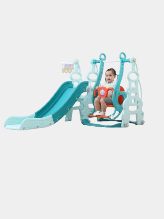 Игровой набор 4 в 1, Горка, качели, баскетбольной кольцо, сухой бассейн  с 100 шариками
