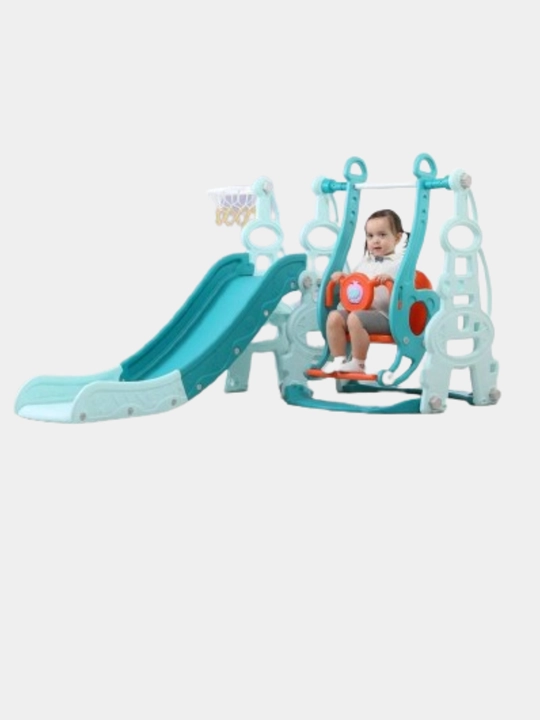 Игровой набор 4 в 1, Горка, качели, баскетбольной кольцо, сухой бассейн  с 100 шариками