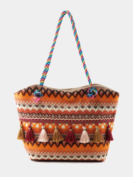 Ayollar uchun sumka-shopper, boho uslubida, har kunli, yelka ustida - 