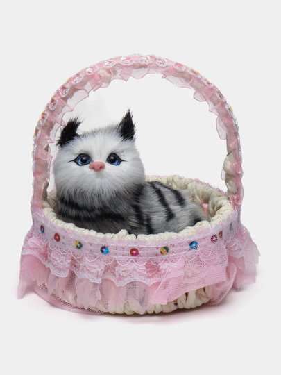 Игрушка-кукла Кот в корзине, со звуками мяуканья — MKIDS7-CATS-ИНДИГО