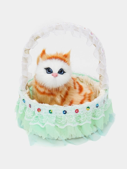 Игрушка-кукла Кот в корзине, со звуками мяуканья — MKIDS7-CATS-ЗЕЛЕН