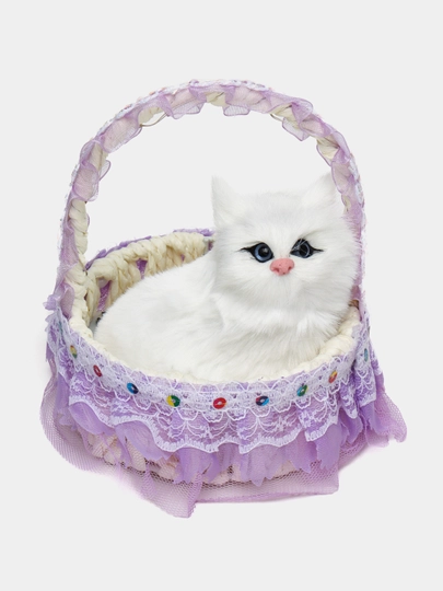 Игрушка-кукла Кот в корзине, со звуками мяуканья — MKIDS7-CATS-ЛАВАНД