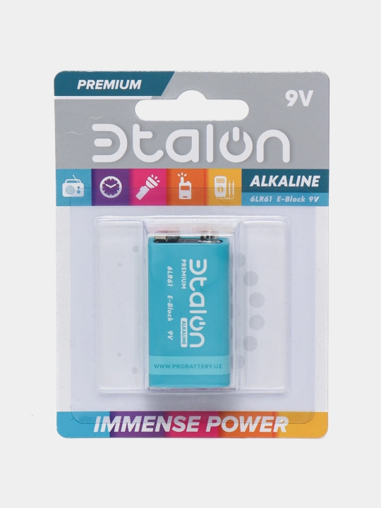 Батарейка Etalon (Эталон) 9V (6LR61) щелочная — микрофоны, пульты, детекторы