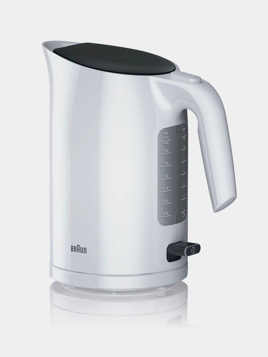 Braun WK3100 WH choynak, 2200 Vt, 1.7 litr, avtomatik o‘chish, filtr, 360° baza, plastik