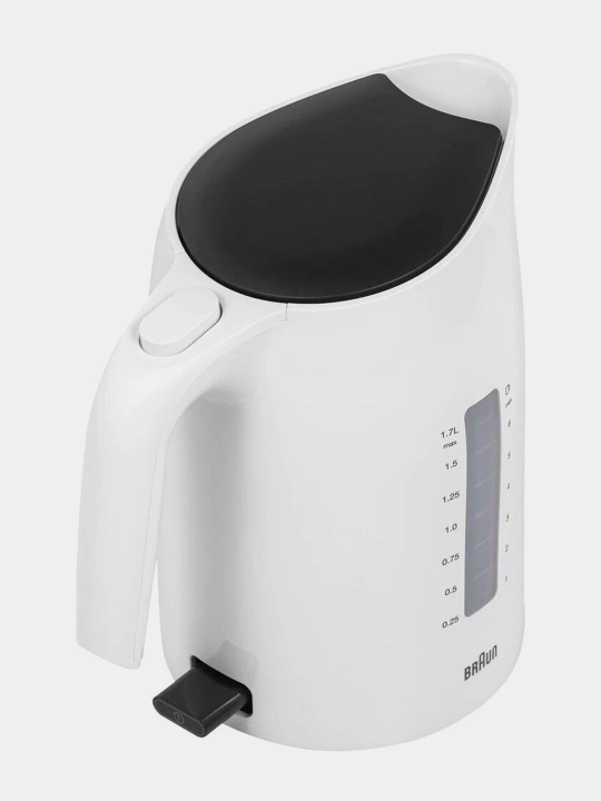 Braun WK3100 WH choynak, 2200 Vt, 1.7 litr, avtomatik o‘chish, filtr, 360° baza, plastik