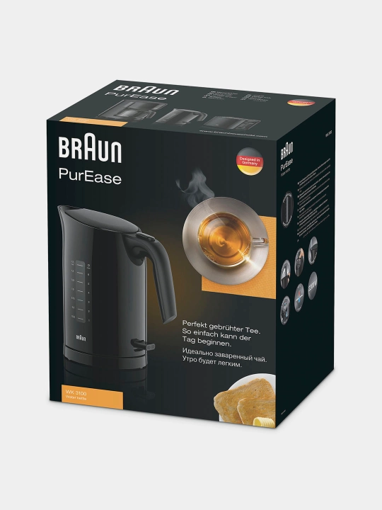 Braun WK3100 Black choynak, 2200 Vt, 1.7 l, avtomatik o‘chish, filtr, 360° baza, plastik