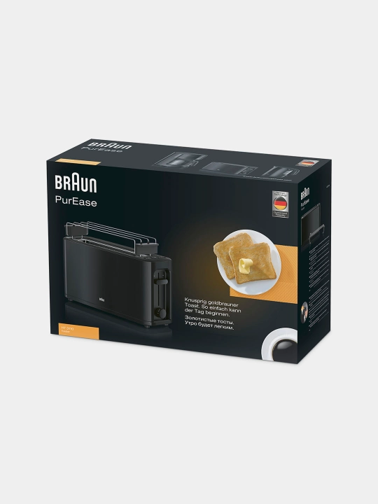 Braun PurEase HT3110 BK toster, 2 tost, 7 daraja, bulochka isitish, muzdan tushirish