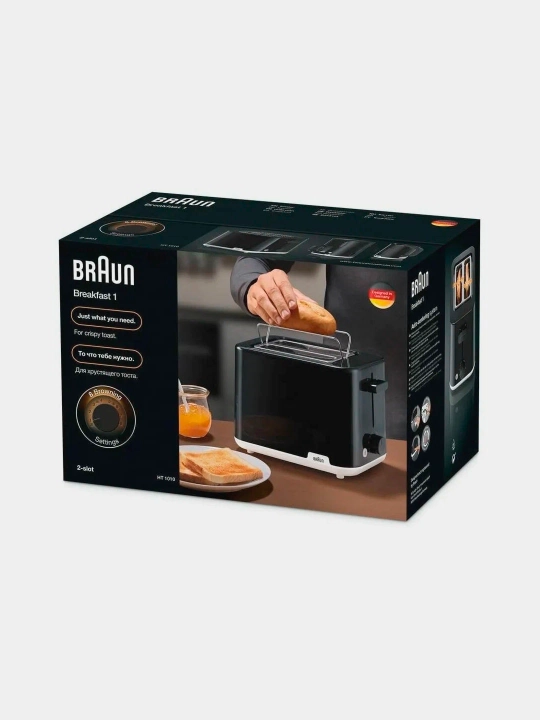 Braun HT1010BK TT toster, 2 tost, markazlash, isitish, muzdan tushirish, qoldiq patnis