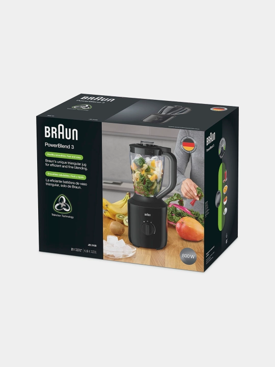 Braun JB3100BK PowerBlend 3 Jug statsionar blenderi, 800 Vt, TriAction, 1,5 l
