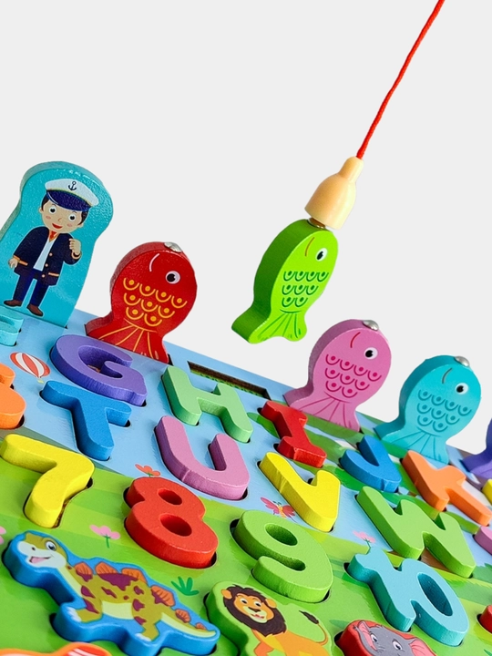 Yog'ochli sorter, o'quv yog'och taxtasi Montessori, magnit baliq ovlash bilan
