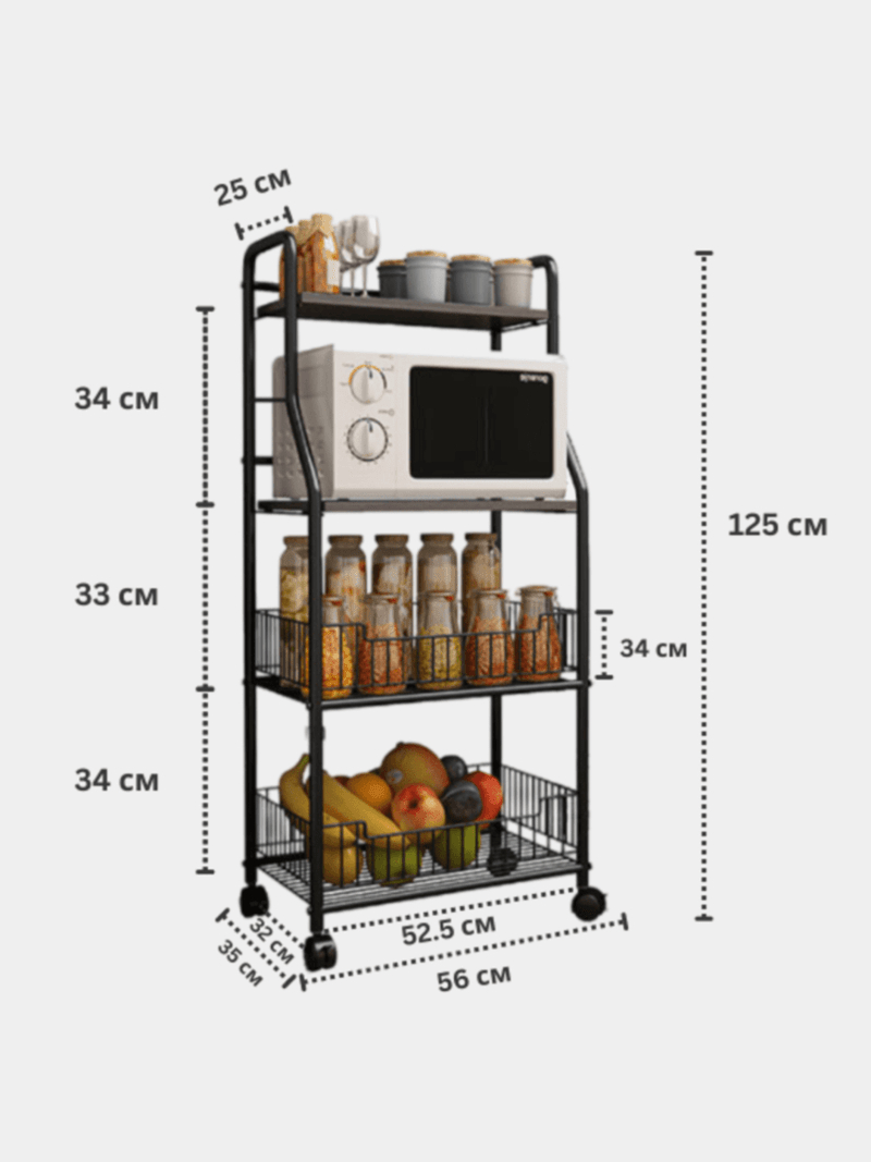Стеллаж на колесиках для дома, кухни, ванной комнаты, этажерка напольная,  56*35*125 см купить по низким ценам в интернет-магазине Uzum (904240)