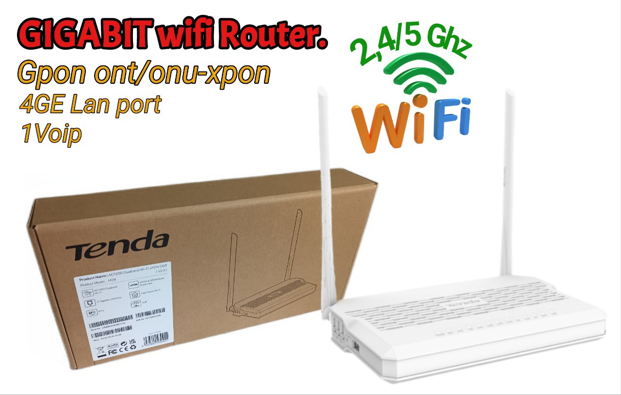 Модем Tenda HG9, GPON, ГИГАБИТ роутер, wifi 2.4Ghz/5Ghz, для ...