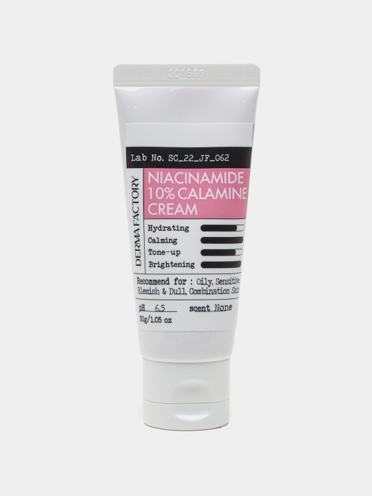 Успокаивающий и осветляющий крем DERMA FACTORY Niacinamide 10% Calamine Cream, 30 мл - 