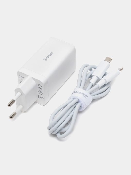 Сетевое зарядное устройство Baseus GaN5 Pro Fast Charger 2C+U 65 Вт EU 1 м с кабелем